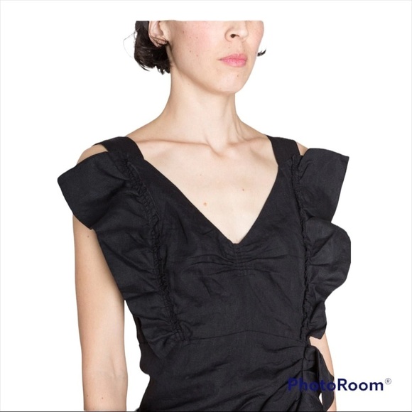 NWT ISABEL MARANT ETOILE Black Topaz Ruffle Mini Dress Size FR 36/US 4 - Picture 6 of 13